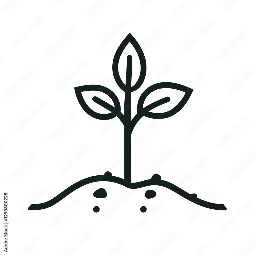 Poster linear icon with seedling sprouting from soil