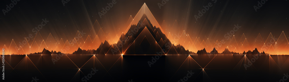 Aufkleber a mesmerizing abstract digital artwork featuring a vibrant pyramid structure illuminated by warm ora