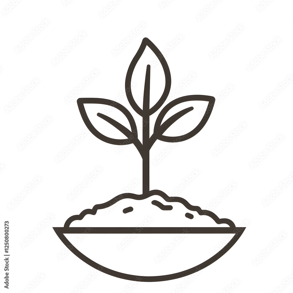 Poster linear icon with seedling sprouting from soil