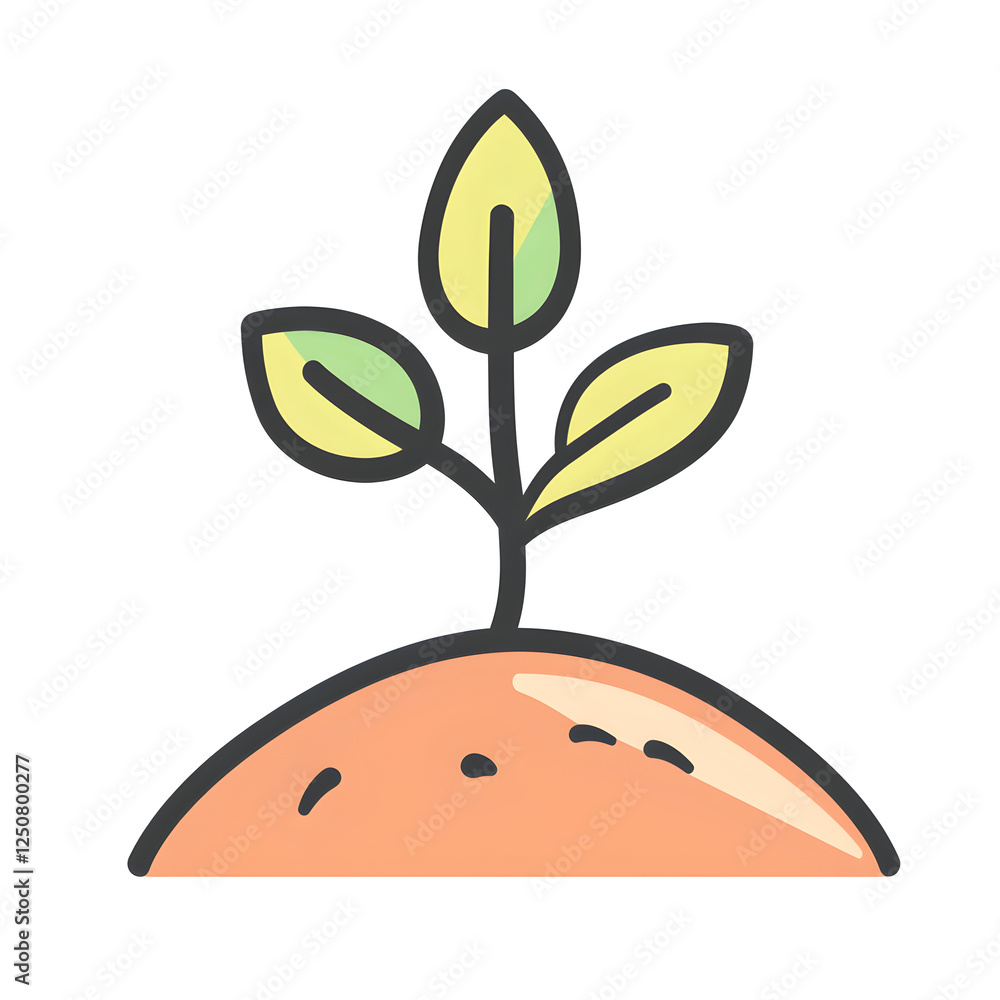 Poster linear icon with seedling sprouting from soil