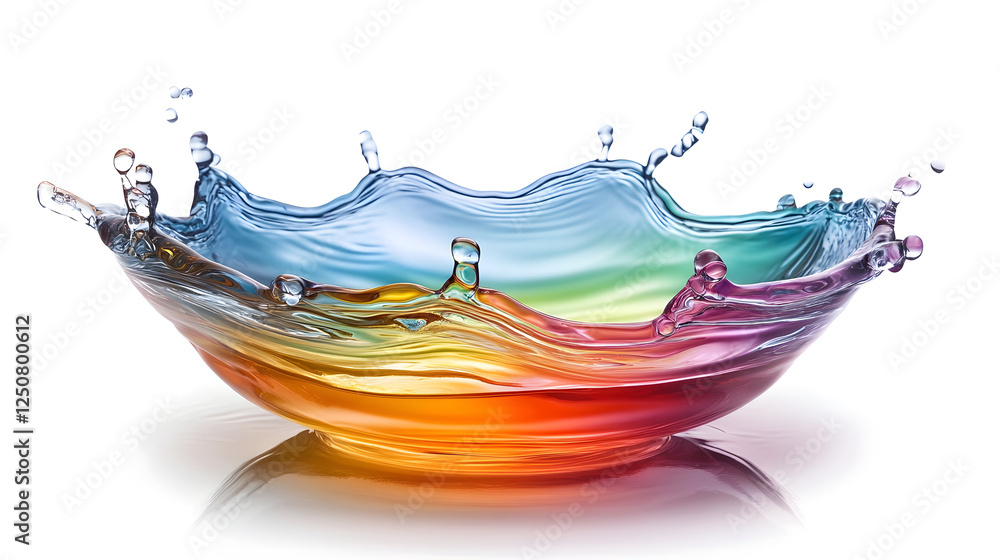 Poster vibrant liquid splash with dynamic abstract patterns swirling curves and vivid rainbow of colors flu