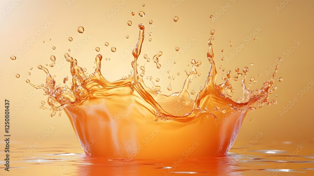 Fototapete Vibrant orange liquid splash motion with refreshing droplets and bubbles creating a dynamic energetic and transparent visual effect  This abstract and image can be used as a background wallpaper