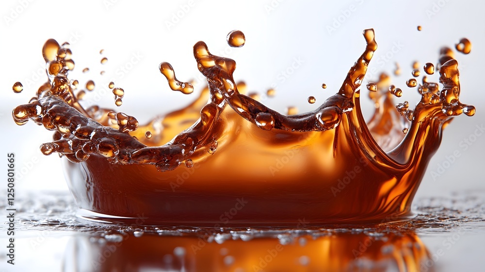 Poster Vibrant orange liquid splash with dynamic droplets bubbles and waves creating an energetic abstract and visual effect