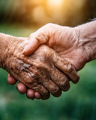 Fototapeta premium Close up of two senior people holding hands in a gesture of support.