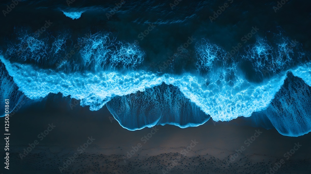 Poster abstract blue wave pattern, vibrant glowing lines creating dynamic movement, suitable for tech or cr