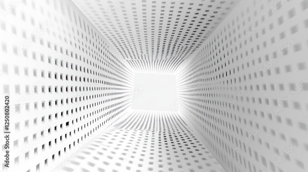 Poster abstract perspective view of a light-filled tunnel with geometric patterns