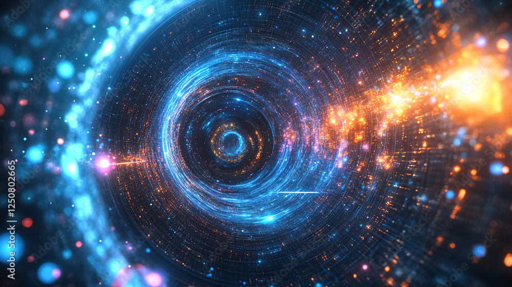 Aufkleber a mesmerizing digital tunnel of light and color, depicting the journey through space and time. vivid