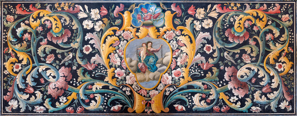 PERUGIA, ITALY - MAY 15, 2024: The stone baroque mosaic (pietra dura) with the Madonna in the church Chiesa di San Domenico