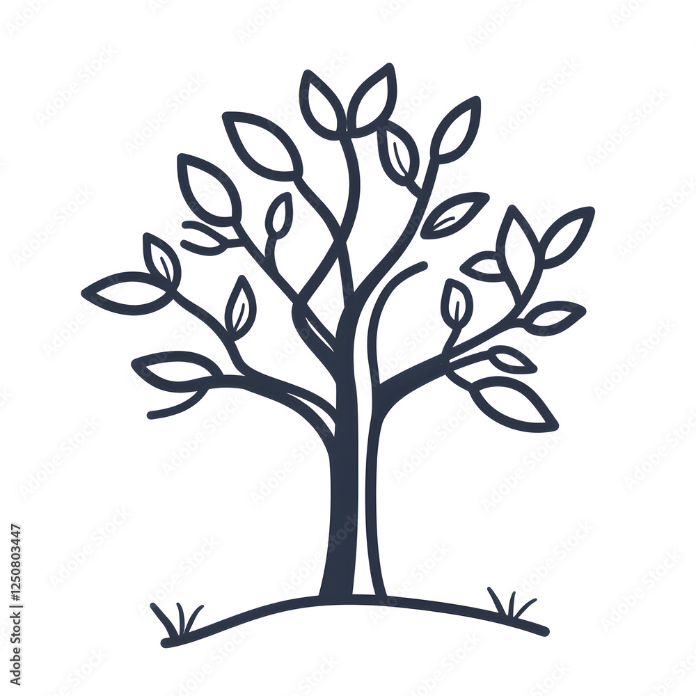 Poster linear icon with tree with simple linear branches