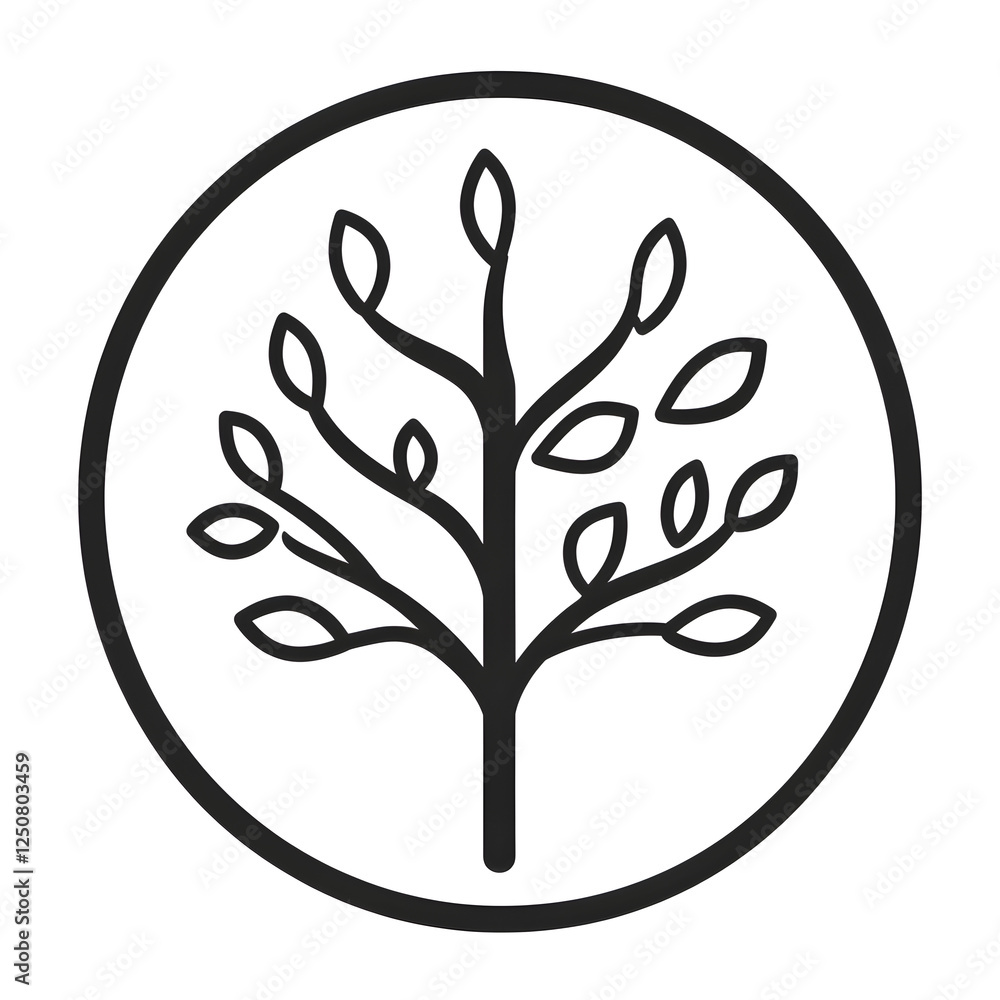 Poster linear icon with tree with simple linear branches