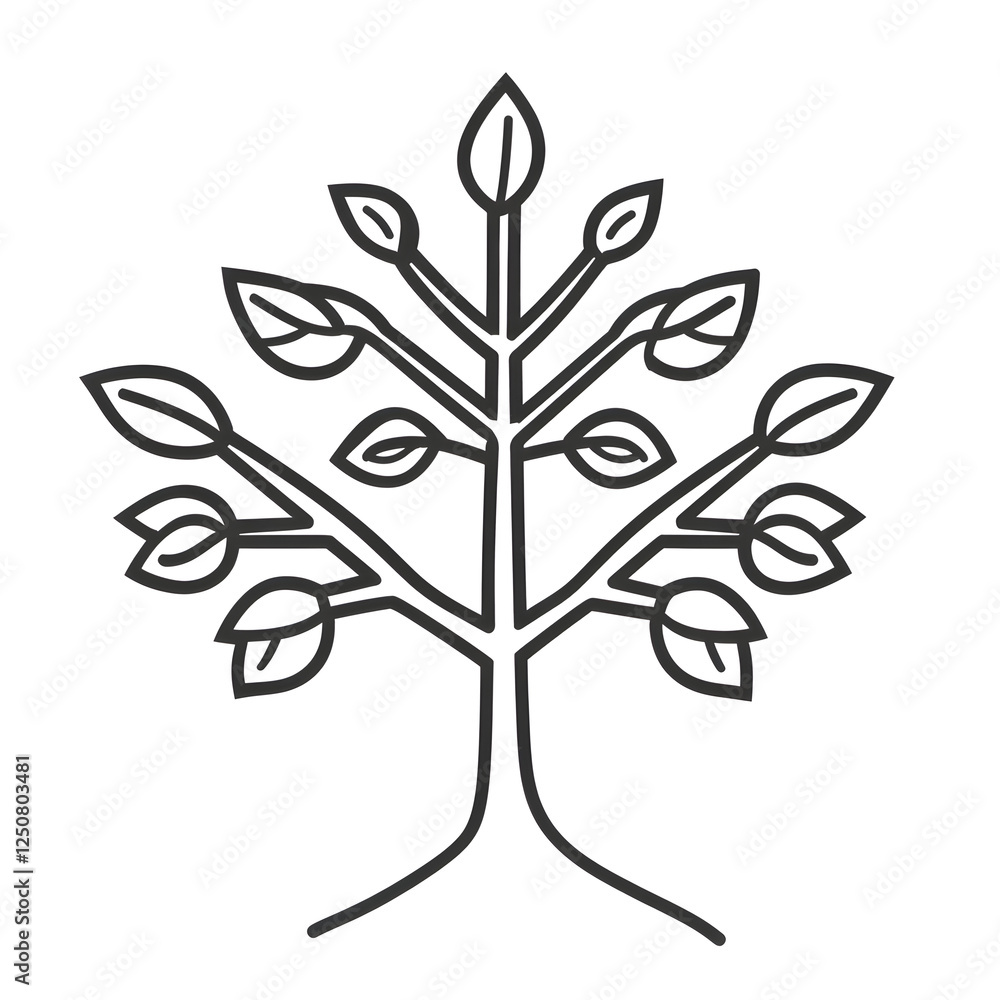 Poster linear icon with tree with simple linear branches