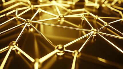 Fototapeta premium Golden Network Connections: A Stunning Visual Representation of Interconnected Systems. Explore the intricate design and complex network structure of this abstract art piece.