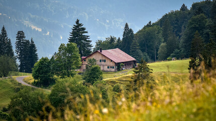 Berghütte im spätsommerlichen Allgäuer Alpenvorland (Salmaser Höhe bei Immenstadt)