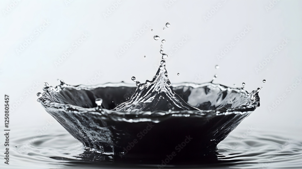 Leinwandbilder Visually striking abstract image of a splash of clear water creating dynamic ripples and droplets on a wet reflective surface