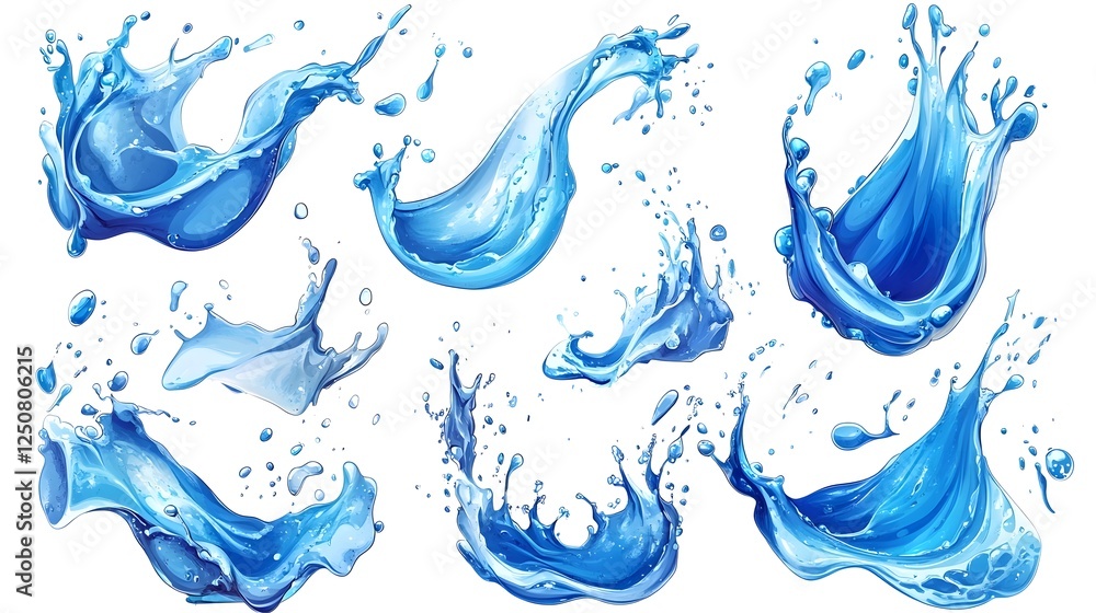 Aufkleber Vivid Blue Splashing Water Liquid Burst Abstract Dynamic Motion Fluid Element Design Backdrop  Creative and experimental water splash wave and flow effects with a high energy turbulent