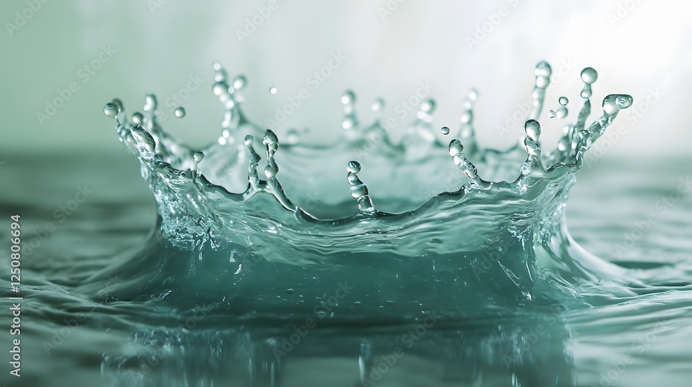 Poster vivid splashing liquid droplet creating dynamic abstract ripple effect in serene blue green tinted n