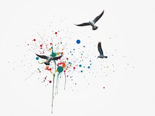 Avian Dance Amidst Splattered Hues