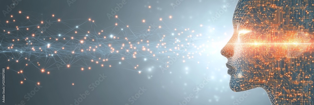Aufkleber abstract digital head with glowing circuit pattern, futuristic design on gray background
