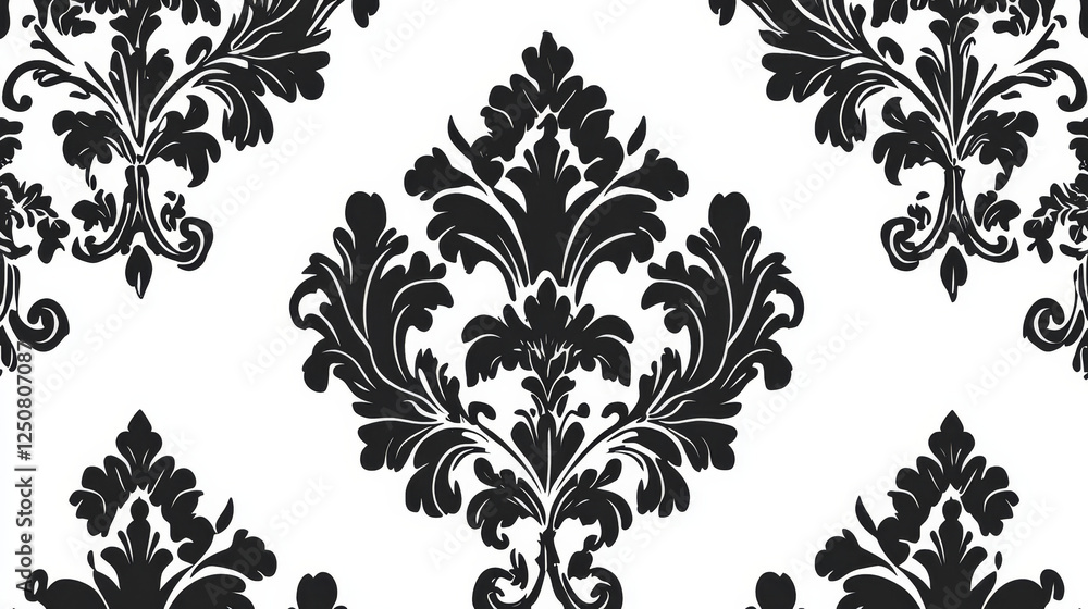 Poster seamless damask background in white and black colors. jpeg version also available in gallery