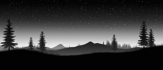 Fototapeta premium Serene silhouette of mountains under a starry night sky with pine trees