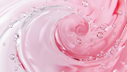 Abstract yin yang with light pink and white background, water droplets, and refraction effects