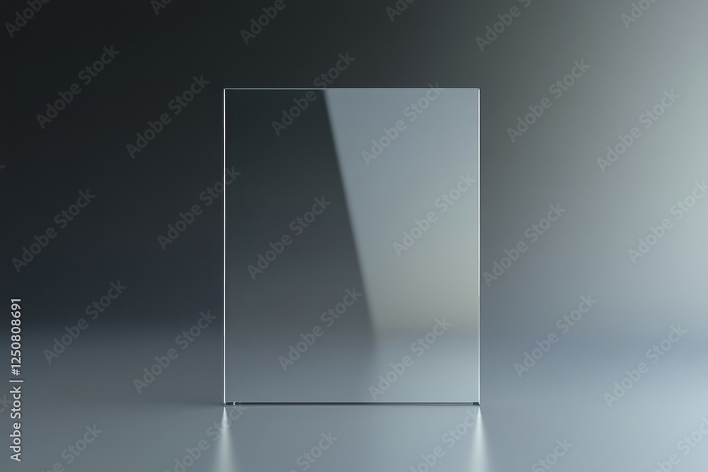 Aufkleber realistic 3d rendering of a transparent glass panel with reflection on a grey background