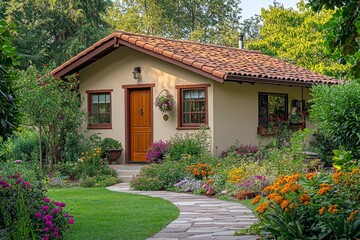 colorful flowers in the garden of a detached house with a garden
