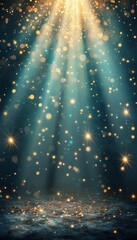 Obraz premium Rays Of Hope Abstract Background With Converging Light Beams, Bokeh Circles And Glowing Particles