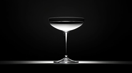 Elegant Cocktail Glass in Dramatic Black and White Photography, A Study in Light and Shadow, Minimalist Drink Still Life