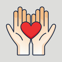 Obraz premium Hands holding a red heart symbol in flat design style