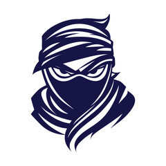 Ninja Assassin Illustrated in Striking Blue: Logo, Mascot, Illustration, Vector Graphic for Sports and E-Sports Teams, Head of a Lethal Ninja Mascot
