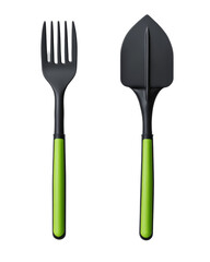 Isolated Gardening Fork and Shovel Tools with Green Handles