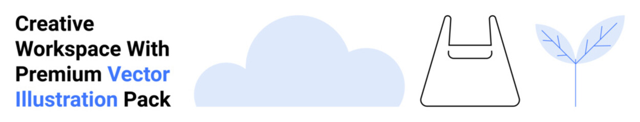 Cloud, eco-friendly bag outline, and delicate leaf symbolizing nature, sustainability, and simplicity. Ideal for eco-projects, green businesses, creative design, branding education environmental