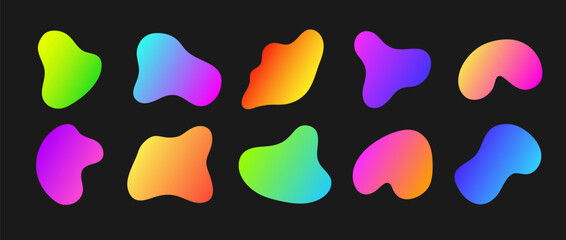 Freeform colorful shapes. Set of abstract gradient liquid forms. Trendy minimal designs. Flat vector illustration.