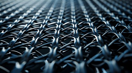 Obraz premium Abstract 3d render of a black, metallic surface with a grid of holes.