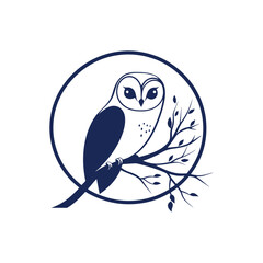 Vector image of standing owl, black and white on an isolated white background, Owl outline icon and emblem

