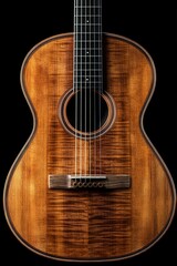 Acoustic Guitar Close-up on Black Background with Fine Details