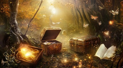 Enchanted Forest Treasures: Vintage Coffers and Secrets of the Autumn Woods