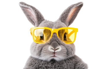 Isolated Gray Bunny Rabbit Portrait with Yellow Glasses
