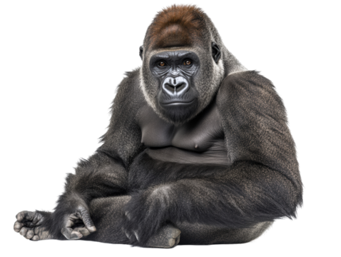 Isolated Introspective Gorilla Portrait with Calm Expression