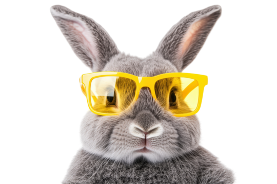 Isolated Gray Bunny Rabbit Portrait with Yellow Glasses