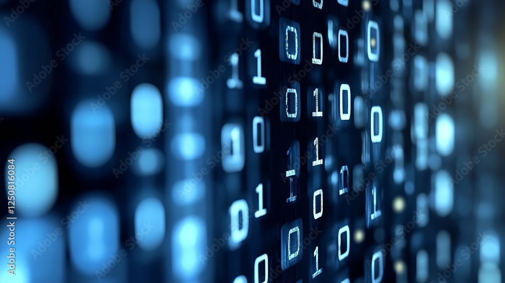 Fototapete Digital binary code in the form of zeros and ones depicting information technology and programming concepts : Generative AI