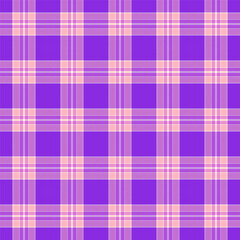 Plaid with twill weave repeat pattern.Gingham seamless pattern in purple and beige.Checkered tartan Geometric graphic vector illustration background design for fabric and print.