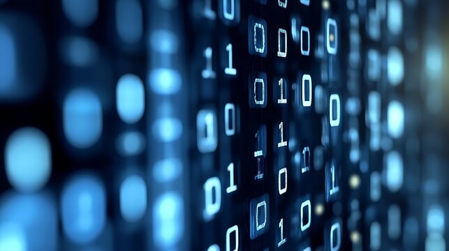 Digital binary code in the form of zeros and ones depicting information technology and programming concepts : Generative AI - Powered by Adobe
