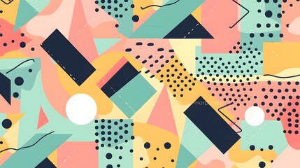 Obraz premium Colorful abstract design with playful shapes, featuring soft pastels and bold patterns, ideal for modern creative projects.