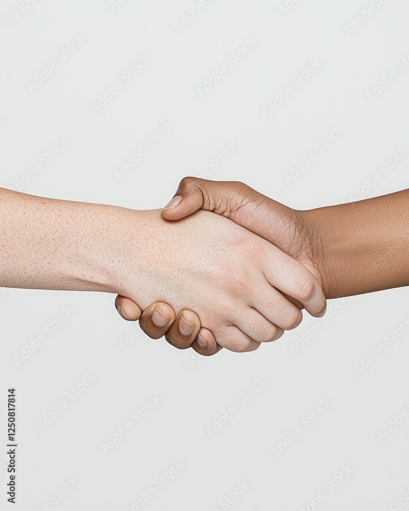 Poster Collaborative handshake between diverse partners office setting business interaction professional environment close-up view trust and unity
