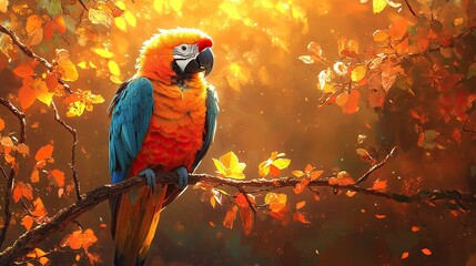 A colorful parrot with a black and green beak sits on a table.