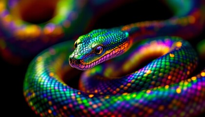 Vibrant Rainbow Serpent Close Up Photography A Stunning Display of Nature's Artistic Prowess