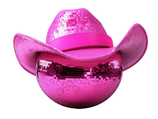 Isolated Pink Disco Ball Face Wearing a Cowboy Hat
