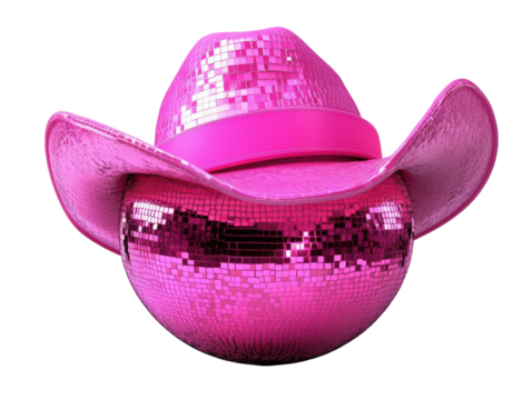 Isolated Pink Disco Ball Face Wearing a Cowboy Hat - Powered by Adobe